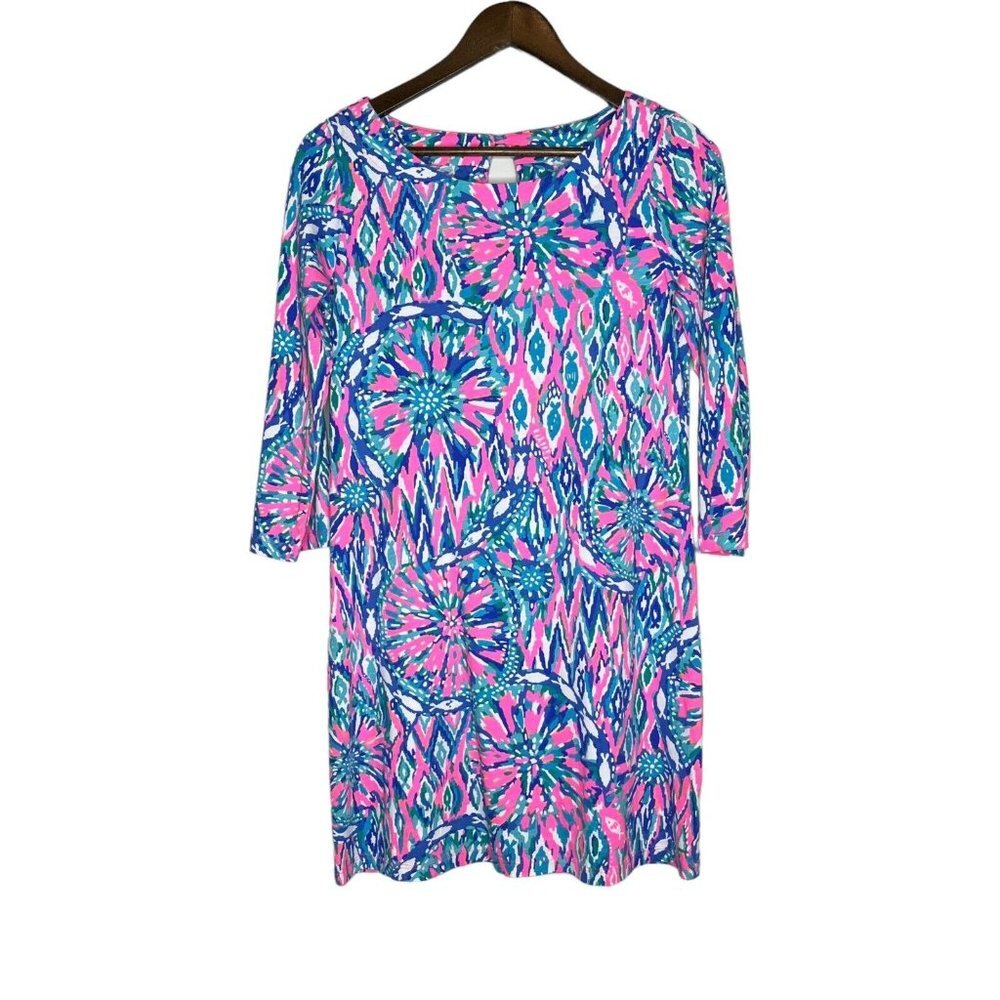 Lilly Pulitzer Shake it Up 3/4 Sleeve Bay Pink and Blue Dress Size Small